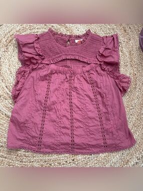 FARM Rio Mauve Lace-Trim Flutter Sleeve Blouse